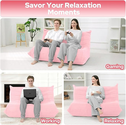 HABUTWAY Bean Bag Chairs Fireside Lazy Floor Sofa, Soft Teddy Fleece 2 Seater Sofa with High-Resilience Foam Filling，Beanbag for Living Room, Bedroom, Office (Pink Teddy)