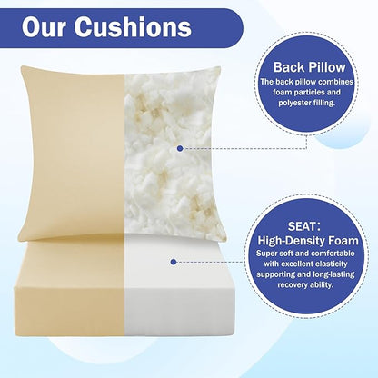 Outdoor Seat Cushion Set, Waterproof & Fade Resistant Patio Chair Cushions, Outdoors Cushion for Patio Furniture, 24 x 24 x 4 Inch, Outdoor Couch Cushions with Handle and Ties, Light Khaki