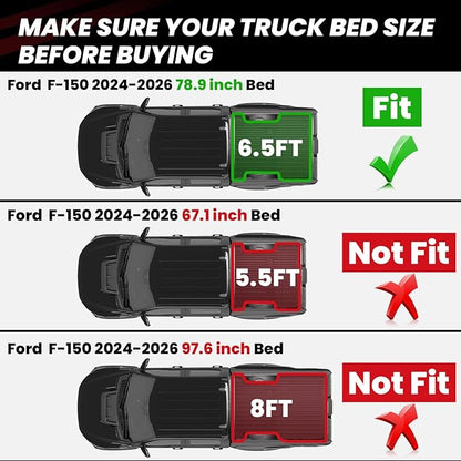 LASFIT 6.5ft Bed Mat for Ford F-150 2026 2025 2024 Truck Box All Weather Protector TPE Durable Easy Clean Bed Liner for F150-Not Fit for Drop in Bedlienr