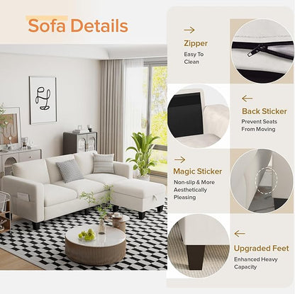 Sectional Sofa Couches for Living Room - 78''Convertible Modular Three-Seater L-Shaped Pet-Friendly Couch,Washable Sofa Cover-Bench Storage, Suitable for Small Living Room, Apartment,Office-White