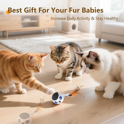 ORSDA Cat Ball Toys, Interactive Cat Toy for Indoor Bored Indoor Cats Kitten Toys, Automatic Electric Bird Moving Ball Toy, 4 Mode Voice & Touch Control Rolling Chirping Stimulating, 2 Feather Tails