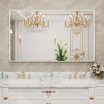 LOAAO 60x36 Inch White Metal Framed Bathroom Mirror