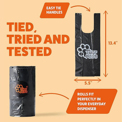 Tuff Pets Heavy Duty Dog Poop Bag With Handles - 16 Rolls of Pet Waste Bags - Fits in any Dogs Poo Bag Dispenser or Holder - Thick Dog Poop Bags