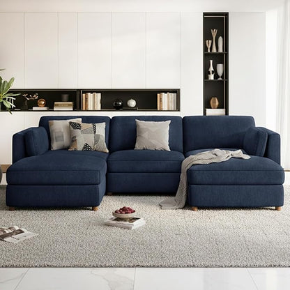 CUGOAO 118'' Modular Sectional Sofa, Oversized U-Shaped Sectional Couch with Ottoman, Deep Seat Chenille Cloud Couch, Mordern Upholstered Couches for Living Room, Apartment, Office, Blue