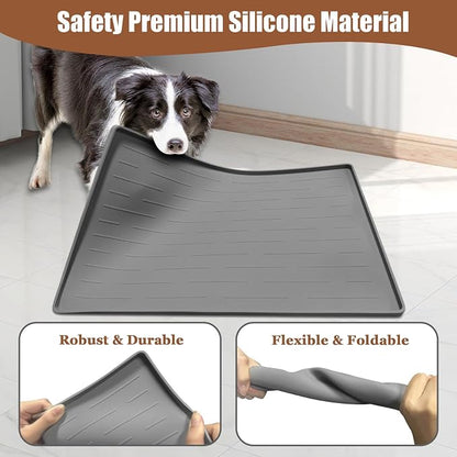 24"x16" Large Dog Food Mat, Silicone Dog and Cat Mats for Food and Water Bowls, Waterproof Raised Edge Pet Feeding Mat for Contain Spills Protects Floors, Multiple Colors & Sizes for Pets, Lake Blue