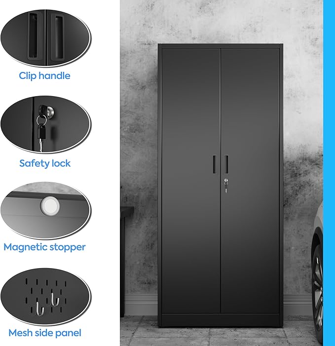 SUXXAN Broom Closet Storage Cabinet 71.4"x 31.5"x15.7", Metal Cleaning Cabinets