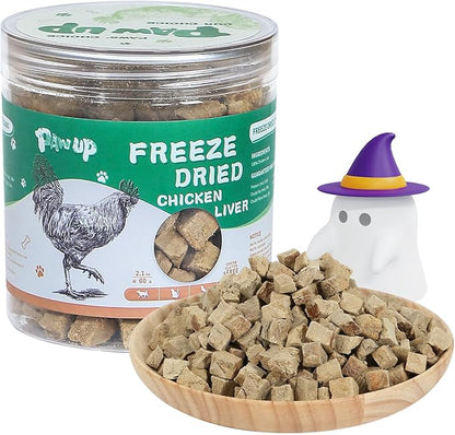 PAWUP Freeze Dried Chicken Liver Pet Treats, High Protein Freeze-Dried Pet Food for Dogs, Cats, Fresh Ingredient Snacks, 2.1 oz, Rawhide Free&Grain Free