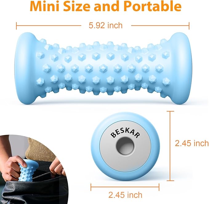 BESKAR Foot Massager Roller for Plantar Fasciitis Relief, Portable Feet Roller to Deep Tissue Muscle Massage, Foot Arch and Heel Pain, Reflexology Tool