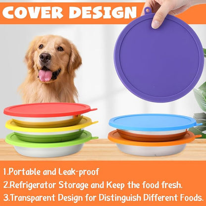 Patelai Stainless Steel Dog Bowls with Silicone Lids for 1.9 Cups Portable Food and Water Dishes for Pets Sealable Containers for 6.3" for Cats & Small Dogs(24 Pcs,Red,Blue,Green,Purple,Yellow,Orange)