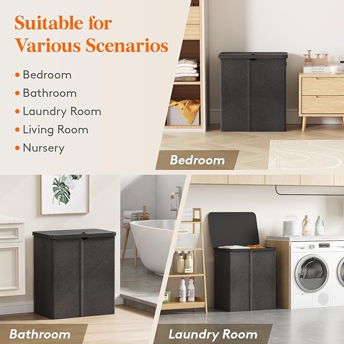 Lifewit 145L Laundry Basket with Lid, Large Laundry Hamper with Plastic Handles and Removable Bag, Foldable Tall Dirty Clothes Hampers for Laundry for Laundry Room, Bedroom, Bathroom, Dorm, Dark Gray