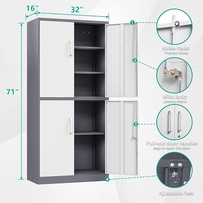 SISESOL Storage Cabinets With Doors And Shelves, Adjustable Layers