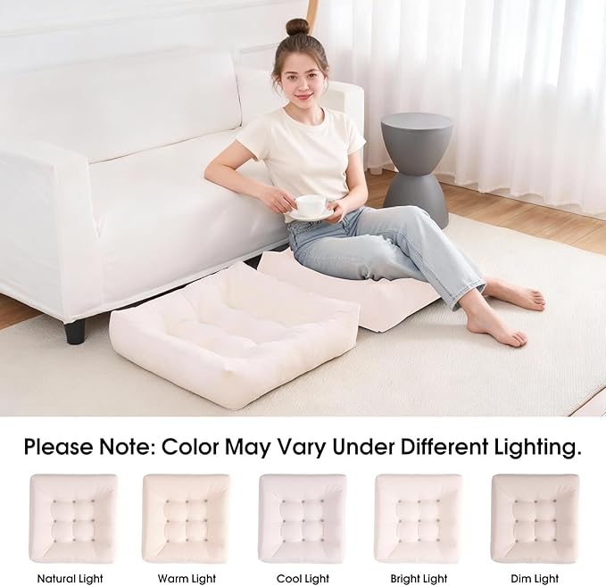 Tikuns Floor Pillow, Large Cushions (4, Beige, 22x22x6 Inch)