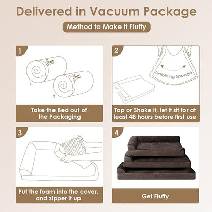EHEYCIGA XXL Dog Bed Memory Foam, Orthopedic Giant Dog Bed Jumbo with Washable Removable Cover, Waterproof Pet Sofa Couch with Nonskid Bottom, 48x35x7.5, Brown | Washable Removable Cover, Waterproof Flat Pet Sofa Couch with Nonskid Bottom, 48x35x7.5