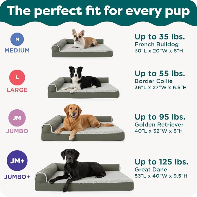 Furhaven Orthopedic Dog Bed for Large/Medium Dogs w/ Removable Bolsters & Washable Cover, For Dogs Up to 55 lbs - Plush & Suede Sofa - Gray, Large