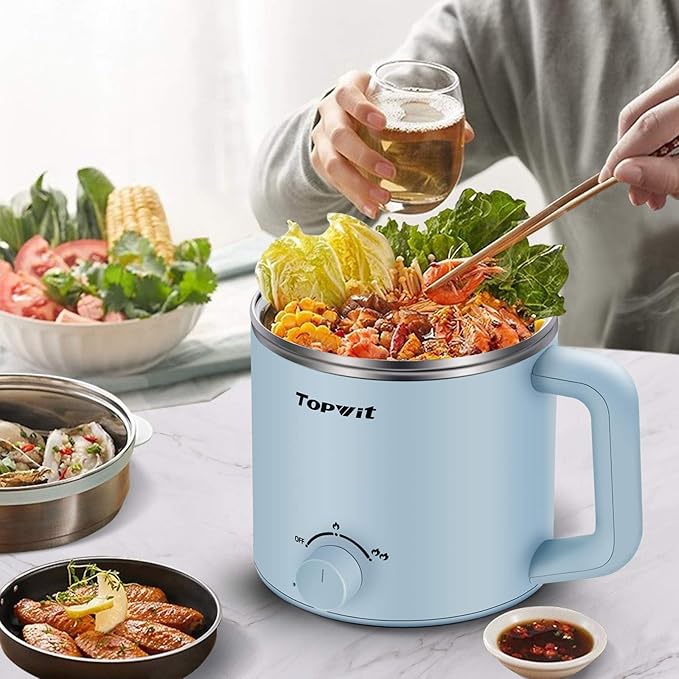 Topwit Hot Pot Electric, Electric Pot, 1.6L Ramen Cooker, Shabu-Shabu, Soup and