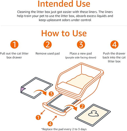 Amazon Basics Cat Pee Pads, Super Absorbent, Odor Control, Universal Fit for Litter Box, Disposable, Multi-Cat, Unscented, Purple and White, 20 Count