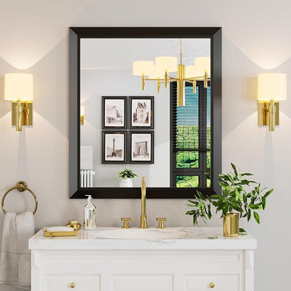 Amorho Black Bathroom Mirror, 36x32 Inch Thick Metal Framed Wall Mirrors