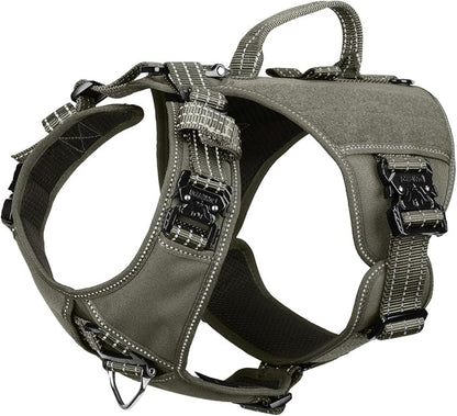 ICEFANG Quick-Moving Tactical Dog Harness for Medium Dogs,No Pull Dog Vest | Control Handle,Reflective,Full Metal Buckles,Adjustable,Hook-and-Loop Panel,Soft Padded,Green,Medium
