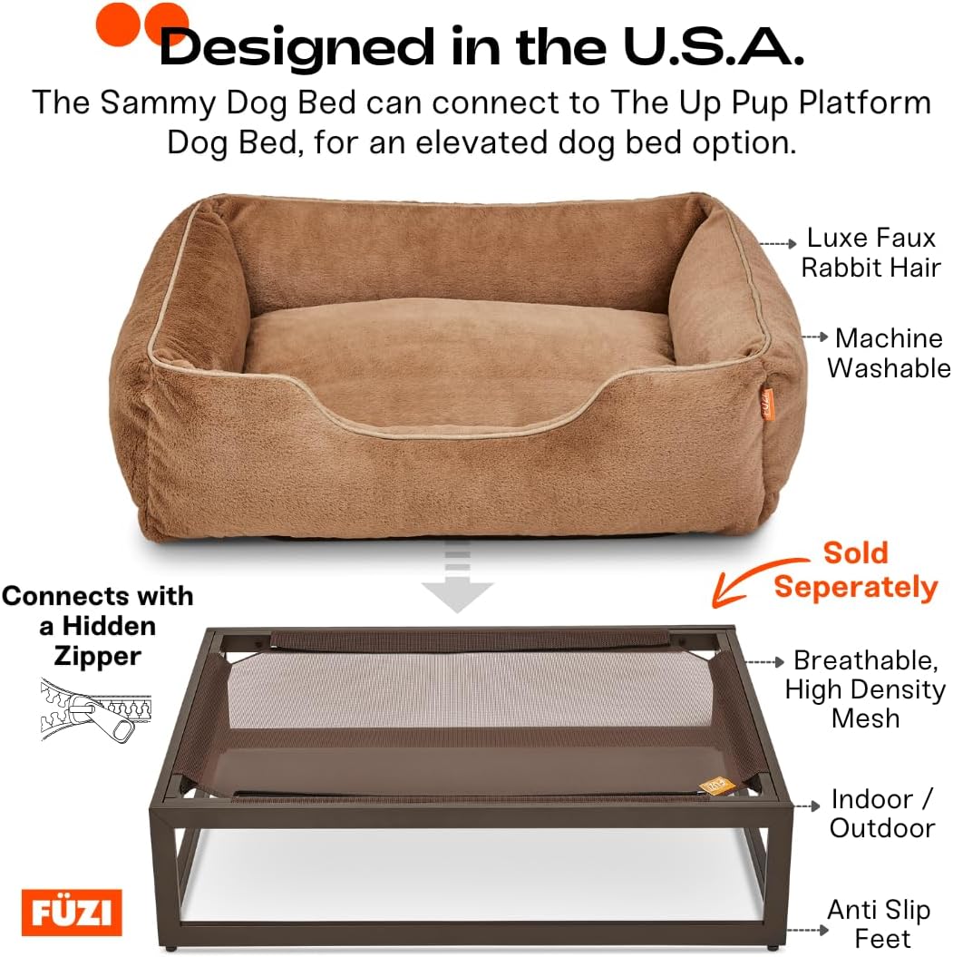 FUZI Premium Aesthetic Dog Bed for Medium Dogs with Washable Cover, Pet Couch, Pet Bed with Sides, Non-Slip Bottom, Soft and Durable Calming Dog Bed, Faux Rabbit Fur, Medium 31.75x23.6x9.5 Dark Grey