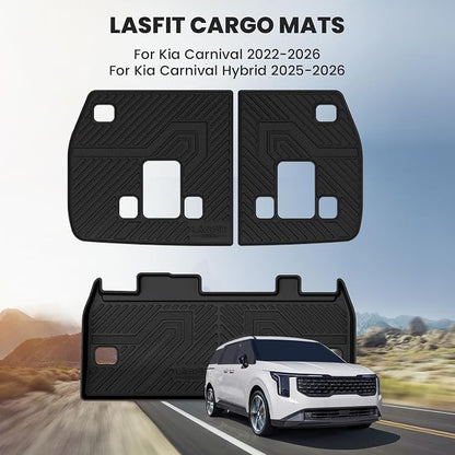 LASFIT Cargo Mat & Backrest Mats for Kia Carnival 2026 2025 2024 2023 2022 / Kia Carnival Hybrid 2025-2026, All Weather TPE Custom Fit Mats Car Trunk Mat Cargo Liner Accessories, Black
