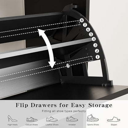 Shoe Storage Cabinet with 2 Flip Drawers & Adjustable Shelves, Freestanding