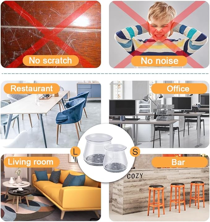 16 Pcs Chair Leg Protectors for Hardwood Floors, Silicone Felt Furniture Leg Cover Pad for Protecting Floors from Scratches and Noise, Smooth Moving, Small(Fit Round Diameter：5/16" to 1-5/16")