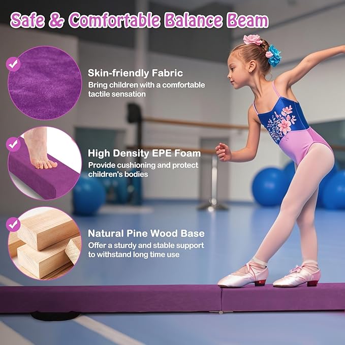 Giantex 7FT/8FT/9FT Balance Beam, Folding Gymnastics Beam w/Carry Handles