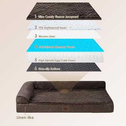 EHEYCIGA XL Dog Bed Memory Foam for Crate, Extra Large Dog Bed Orthopedic with Washable Removable Cover, Waterproof Pet Sofa Couch XLarge Size Dogs, 41x27x6.5, Brown | Washable Removable Cover, Waterproof Flat Pet Sofa Couch with Nonskid Bottom, 41x27x6.5