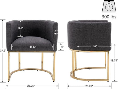 VESCASA Linen Upholstered Dining Chairs with Barrel Back, Mid Century Modern Padded Restaurant Chairs with Gold Metal Frame for Kitchen, Dining Room, Set of 3, Charcoal