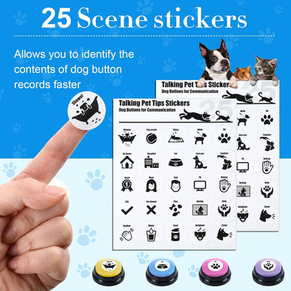 Jerify 16 Pieces Dog Buttons for Communication Voice Recordable Cat Dog Talking Buzzers Set with Stickers 30 Seconds Pet Speech Training Buttons for Pet Cat Training Interactivity(Classic Colors)