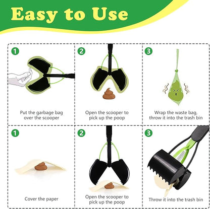 Large Dog Pooper Scooper for Yard - 32" Long Handle, No Bending, Grass-Friendly, Easy to Clean, Durable & Sturdy, 2-Pack