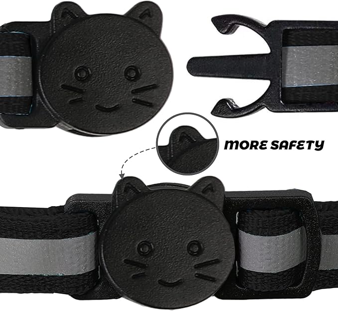 BANMODER 2 Pack Reflective Cat Collar Breakaway with Bell,Personalized Kitten Collars,Adjustable Safety Buckle Collar for Male Cats Girls & Boys (Black)