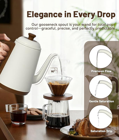 Gooseneck Electric Kettle, 1L Water Boiler, Pour Over Coffee & Tea, 1000W Fast