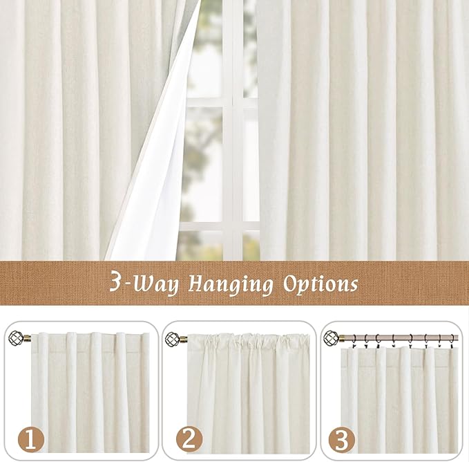 LAMIT 100% Blackout Short Linen Curtains