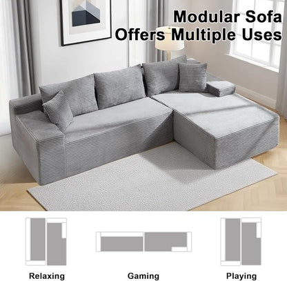 105" Cloud Modular Sectional Couch with L-Shape Chaise, Upholstered Corduroy Couches for Living Room, No Assembly Required Deep Seat Boneless Sofa