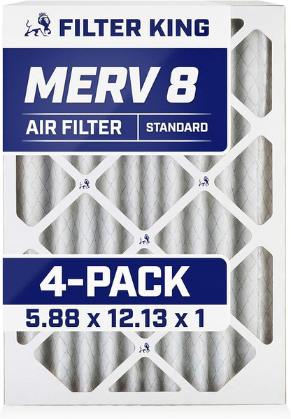 Filter King 5.88x12.13x1 Air Filter | 4-PACK | MERV 8 HVAC Pleated A/C Furnace