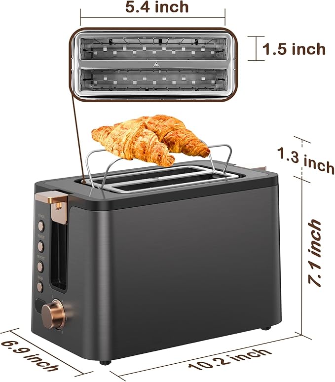 Mecity Toaster 2 Slice Stainless Steel Body Timer, Bagel/Defrost/Reheat/Cancel