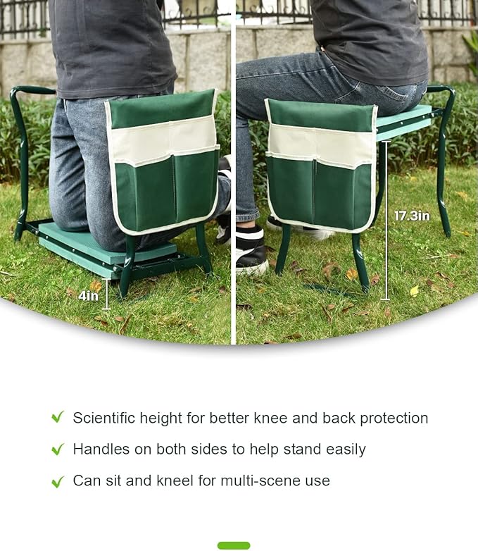 Garden Kneeler and Seat Heavy Duty, Upgraded Widened and Thickened Gardening Stools for Seniors, Foldable Gardening Bench Ergonomic Design, Effective Relief of Knee and Back Pain, Gift for Gardeners