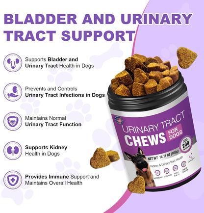 Dog UTI Treatment Cranberry Supplement for Dogs 200 Chews Urinary Tract Medicine Bladder Control Pills Kidney Support Cranberrys Extract Bites Puppy UTI Infection Treats Incontinence Remedy for Dogs