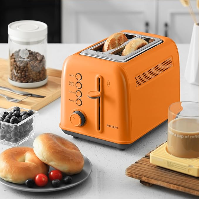 BUYDEEM DT620 2-Slice Toaster, Extra Wide Slots, Retro Stainless Steel