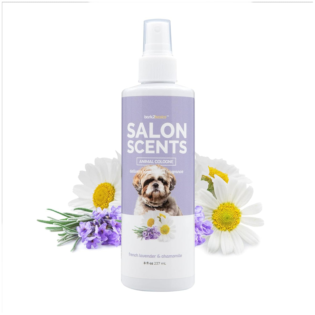Bark2Basics Salon Scents Pet Grooming Cologne - 8 oz, Natural Professional Perfume for Dogs and Cats, Long Lasting, Deodorizing, Made in The USA (Lavender Chamomile)