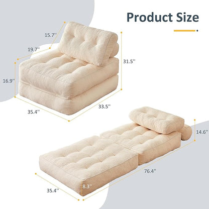 Afuson Folding Chair Bed, Futon Sofa, Floor Couch for Adults Chair for Living Room, Lounge Sofa, Convertible Sofa Bed, Small Couches for Small Spaces, Beige