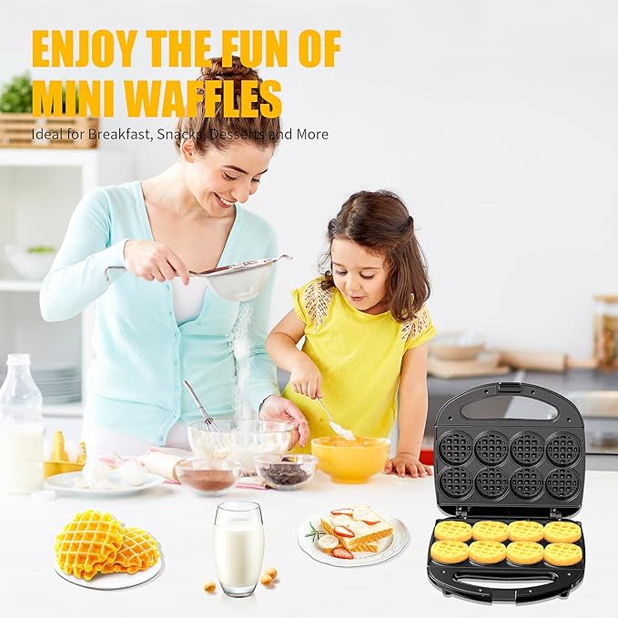 OSTBA Mini Waffle Maker: 750W Powerful Heating, Cooks 8 Waffles at Once