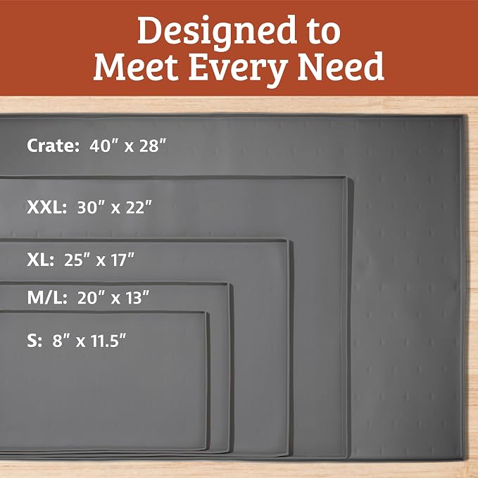 Leash Boss Dog Food Mat - 2-Pack, Waterproof Cat & Dog Bowl Mat for Food and Water, Silicone Pet Feeding Mats for Floors, Non-Slip Placemat with High Edges, Puppy Essentials (Small: 18"x11", Black)