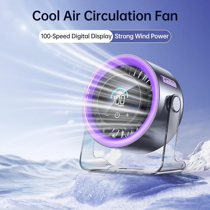 Coolhill USB Desk Fan for Bedroom: 100 Speeds Digital Display Quiet Table Fan