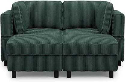 63" Modular Sectional Sofa with Storage Seat,Corduroy Sectional Couch Convertible 4 Seat Modular Sleeper Sofa Couch with Movable Ottoman Chaise,Comfy Sectional Couches for Living Room,Green