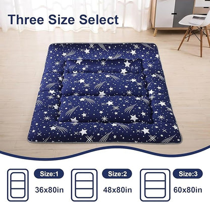 Japanese Floor Mattress,Thicken Japanese Floor Sleeping Pad Foldable,Roll Up Tatami Mat Easy to Store and Portable,Futon Mattress Suitable for Camping and Guest Room (Blue, Queen (80" X 60"))