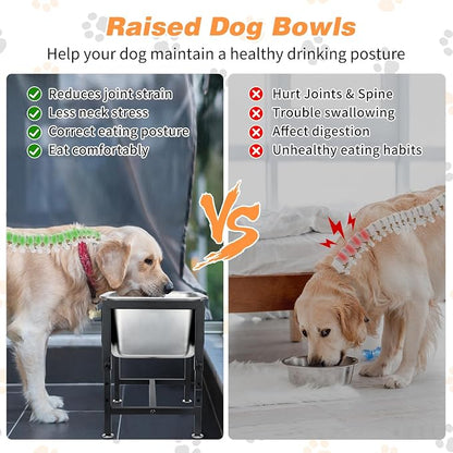 3 Gallon Elevated Dog Water Bowl, Raised Stand for Large Dogs | 4 Adjustable Heights, 9.65-15.16 in Stand, 3 Gallon Bowl, 14 x 10.6 x 5.9 in Size, Indoor Outdoor Use, Easy to Clean