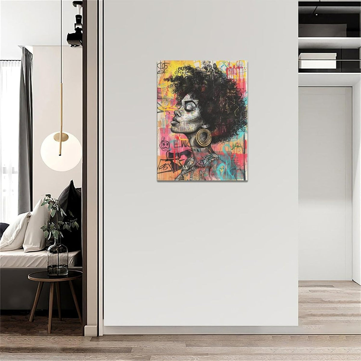 Quorin African American Wall Art Banksy Graffiti Black Woman Pictures Black Girl Wall Decor Canvas Print Painting Artwork for Bathroom Living Room Bedroom 12"x16"