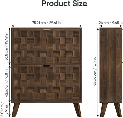29.5“W Shoe Cabinet with 2 Embossed Checkerboard Pattern Flip Drawers,